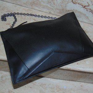 Alexandra Clancy Oversized Black Leather Handbag Envelope Bag Purse Chain Stra